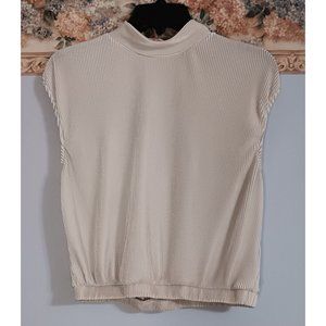 Ro & De Large Cream Ribbed Cutout Classic Business Event Occasion Blouse Top